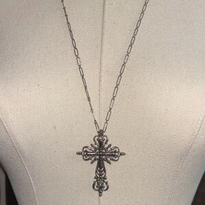 1928 Vintage Silver Filigree Cross Pendant Necklace